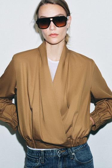 ZW COLLECTION CROSSOVER BOMBER SHIRT — Ocher 2