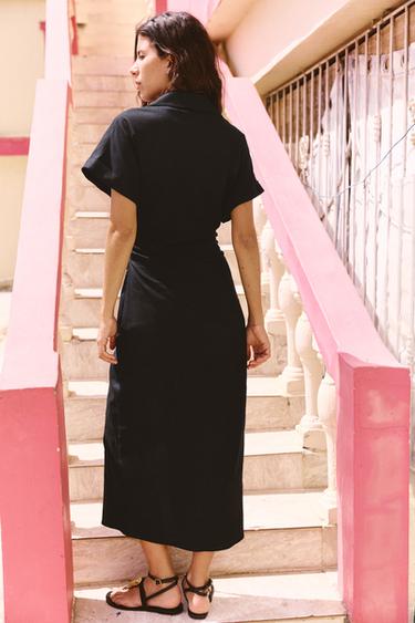 LINEN BLEND MIDI DRESS - Black by Zara - Image 4