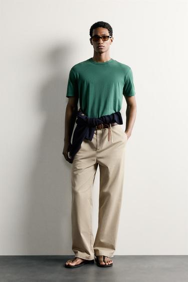 WASHED REGULAR FIT T-SHIRT - Green by Zara