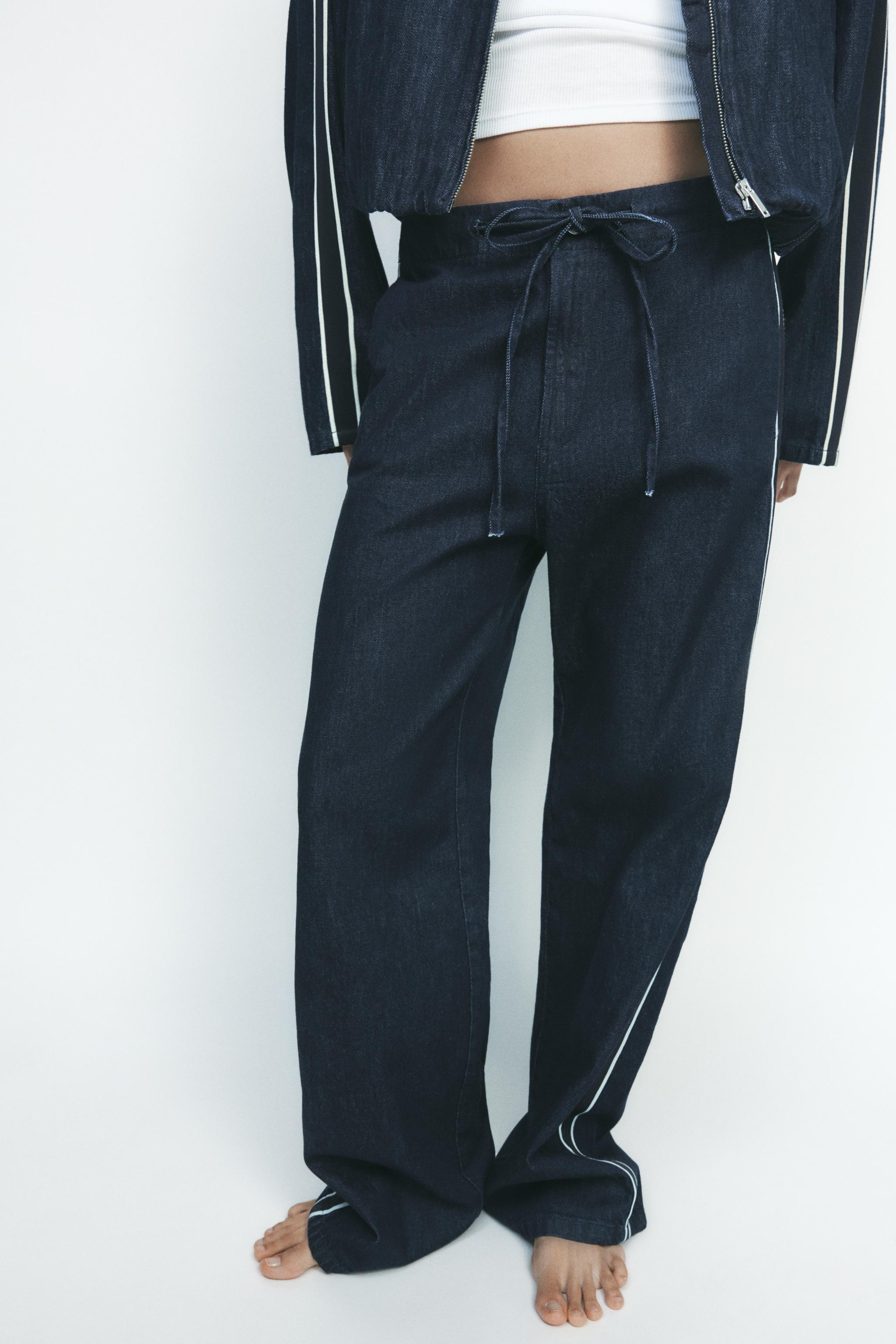 DENIM PANTS WITH SIDE BANDS - Dark indigo | ZARA United States