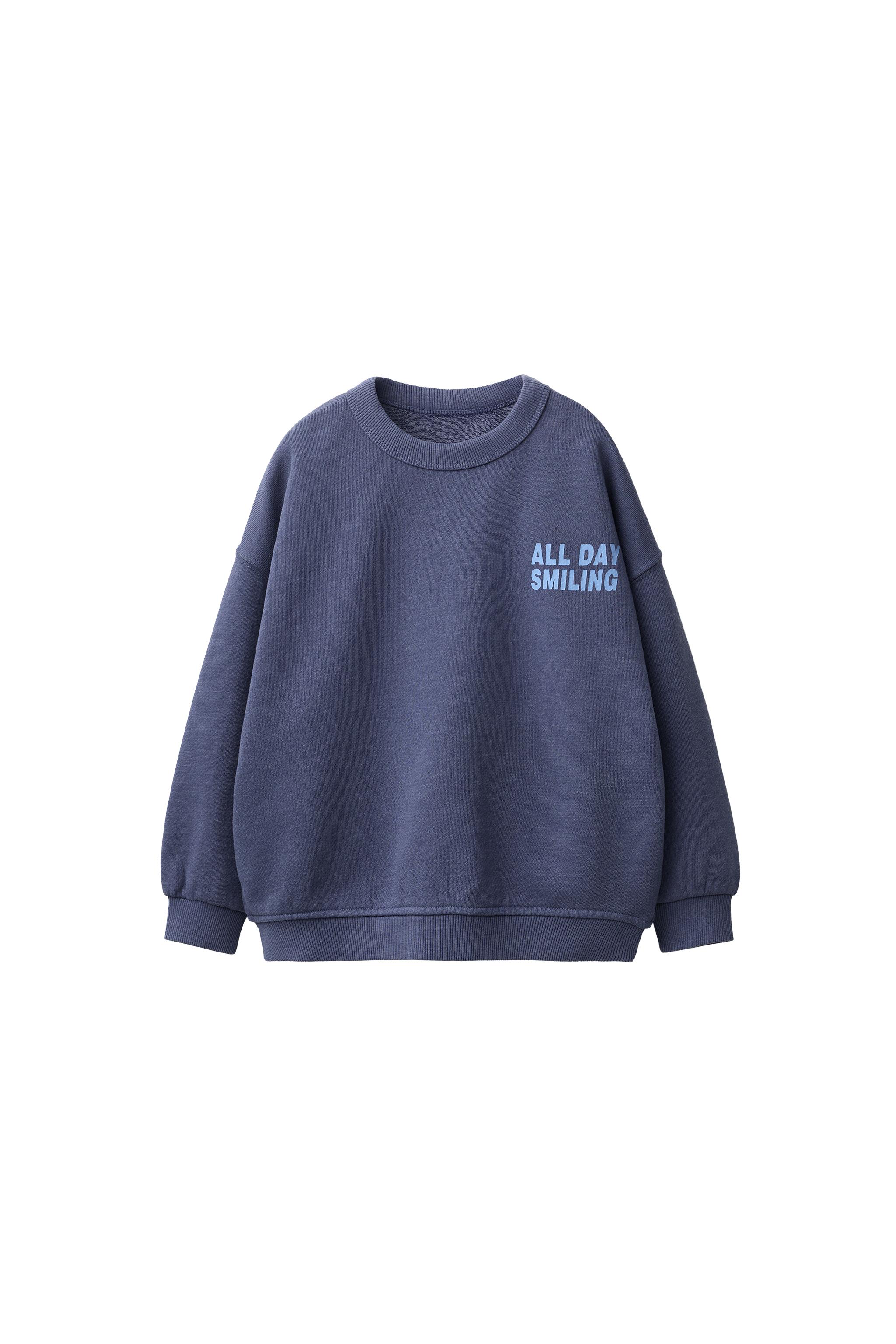 テキストプリントスウェットシャツ - ミディアムブルー | ZARA Japan