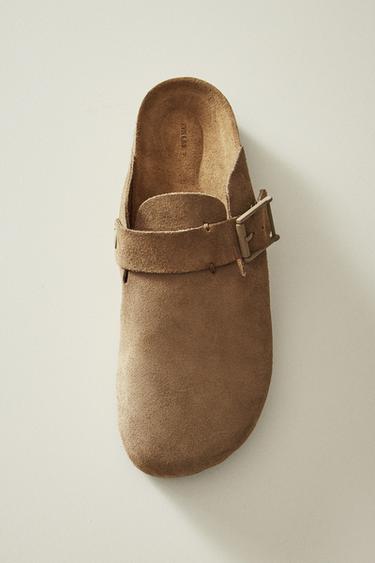 ZUECO PIEL HEBILLA DETALLE PESPUNTE - Marrón de Zara