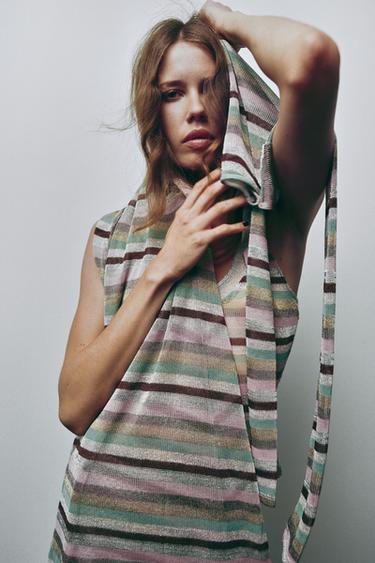 Zara METALLIC THREAD STRIPED LONG DRESS - Multicolored