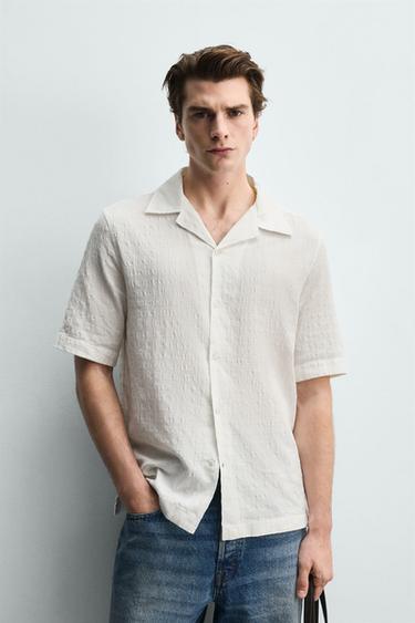 CAMISA JACQUARD CUADROS - Blanco de Zara