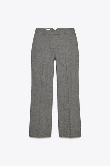 Zara HEATHERED STRAIGHT LEG PANTS - Sand / Black - Image 0