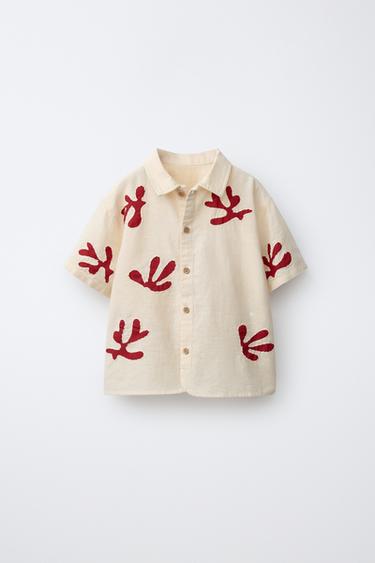 EMBROIDERED LINEN SHIRT - Ecru by Zara - Image 0