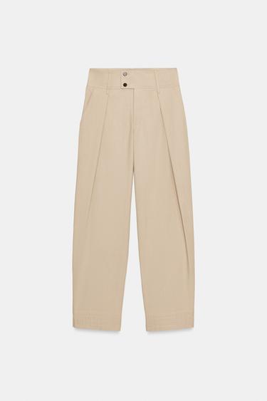 ADJUSTABLE HEM WIDE-LEG TROUSERS - Light camel by Zara - Image 7