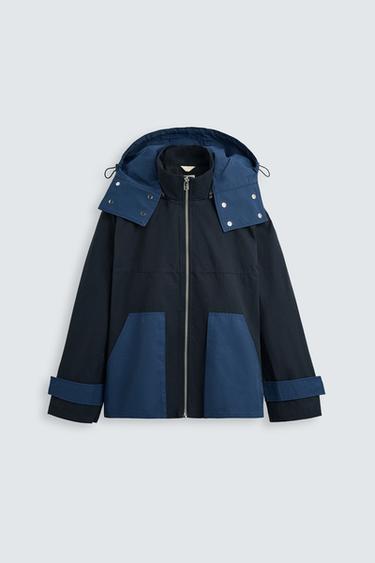 Zara COLOR BLOCK HOODED PARKA - Navy blue