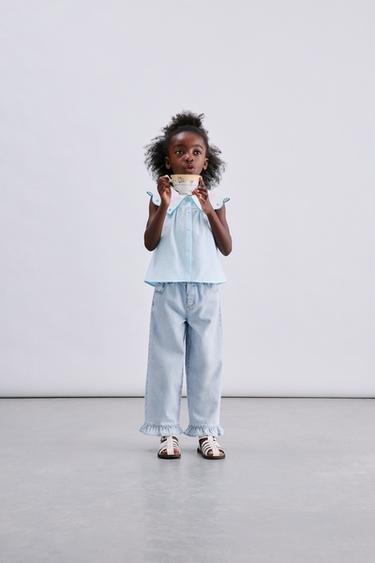 JUPE-CULOTTE EN JEAN À VOLANTS - Bleu clair de Zara