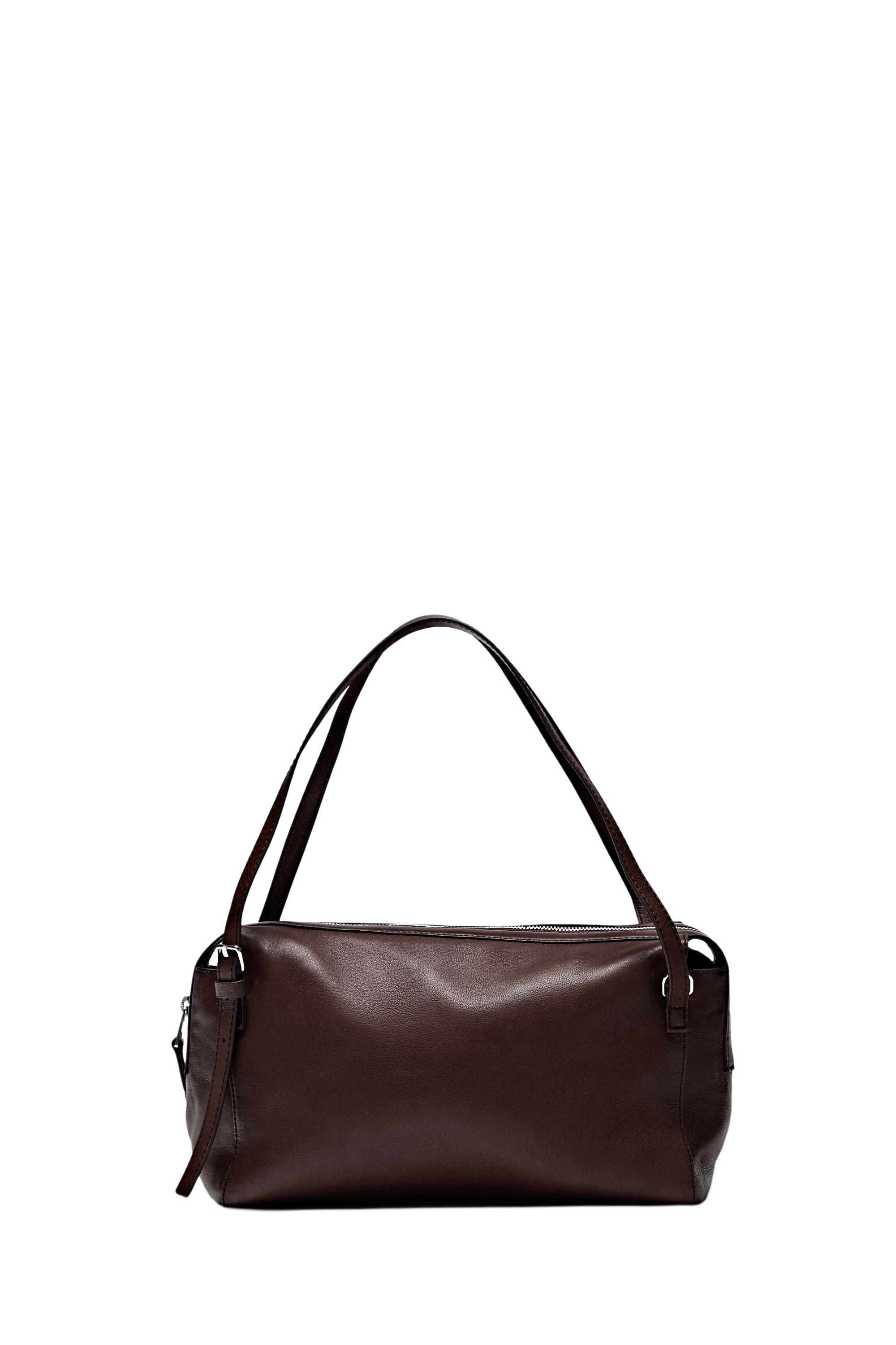 Medium nappa leather satchel bag — Brown marl