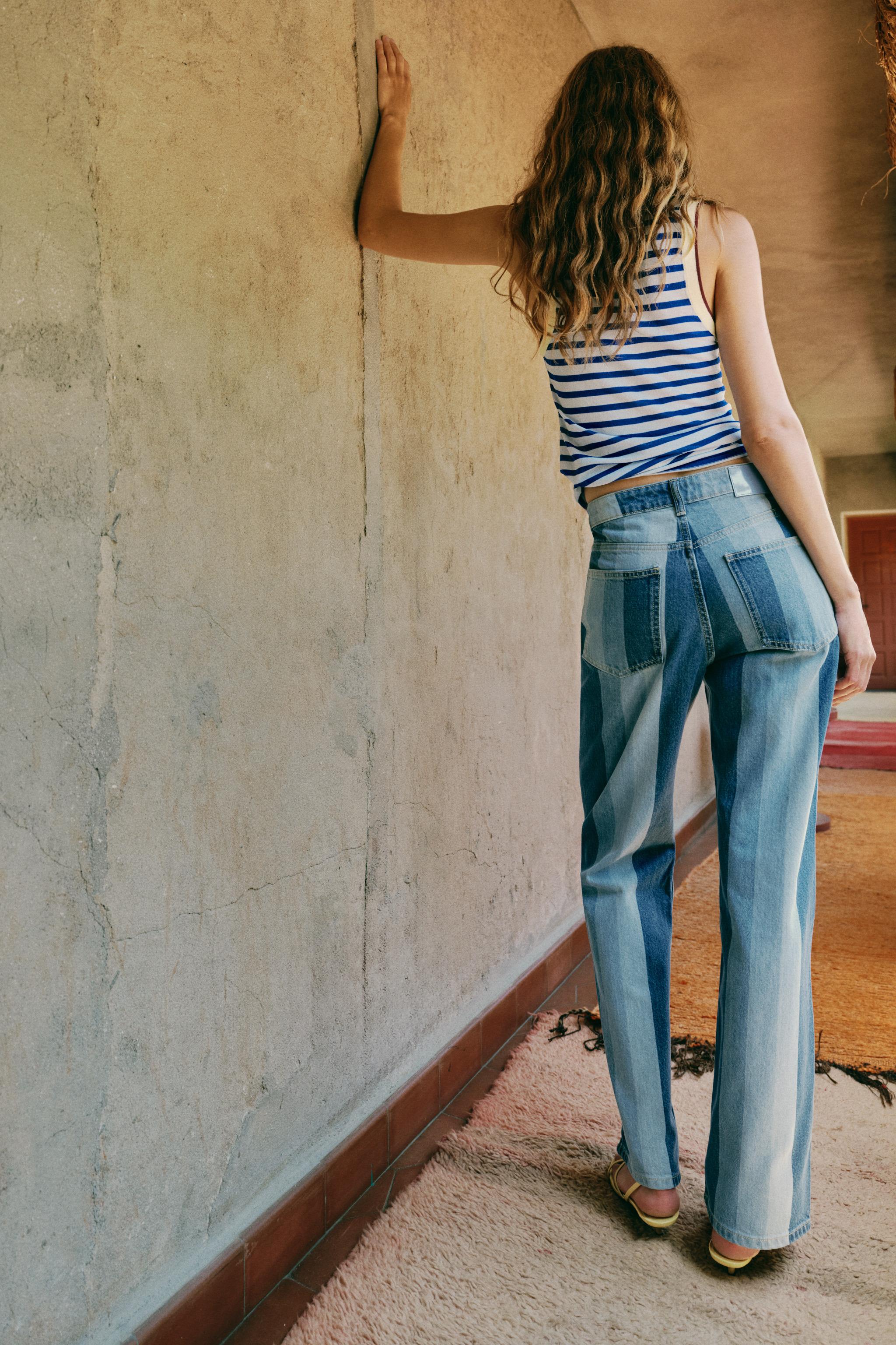 Zara Z1975 ORTA BEL ÇİZGİLİ STRAIGHT FIT JEAN görsel 5
