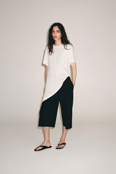 ASYMMETRIC SHORT SLEEVE T-SHIRT - White by Zara