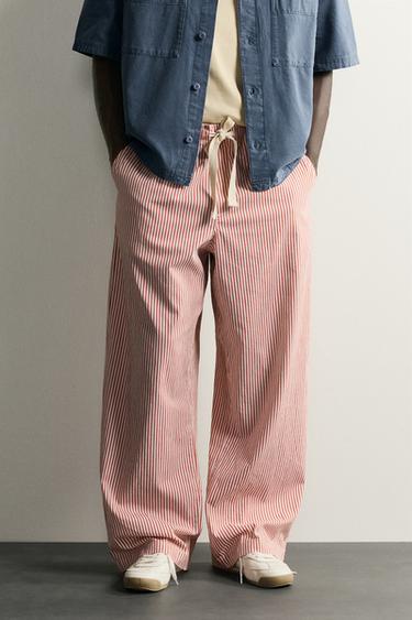 GESTREIFTE BAGGY-HOSE - Rot von Zara