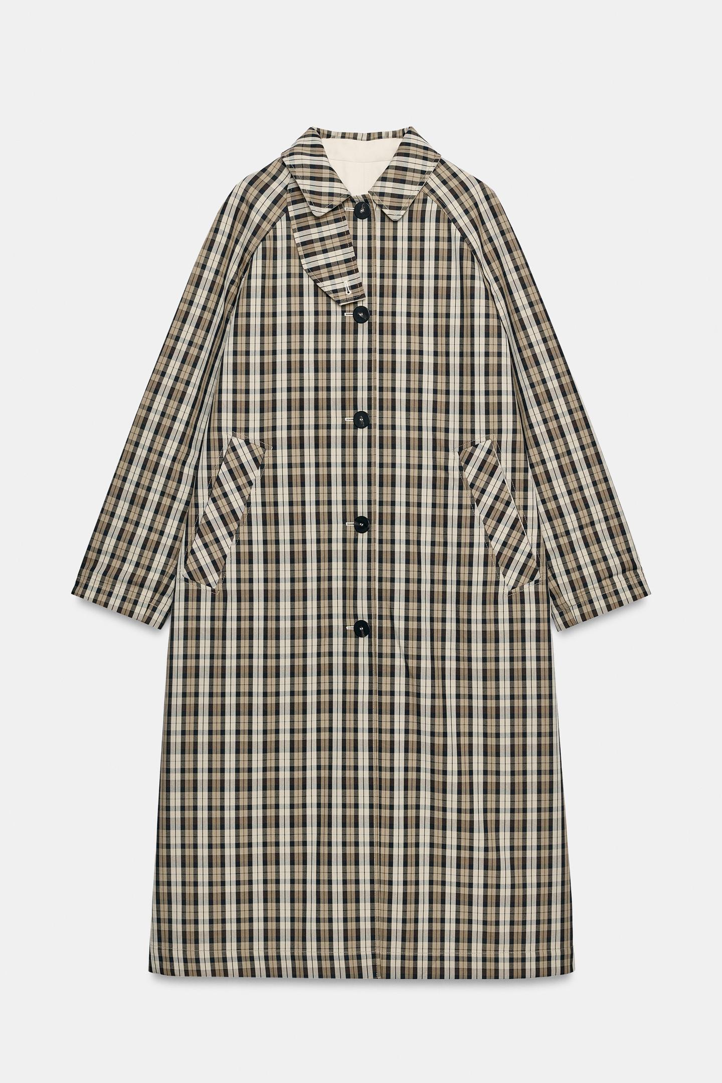 Женская куртка Zara Reversible Plaid Trench Coat ZW Collection, цвет: Бежевый — фото 9