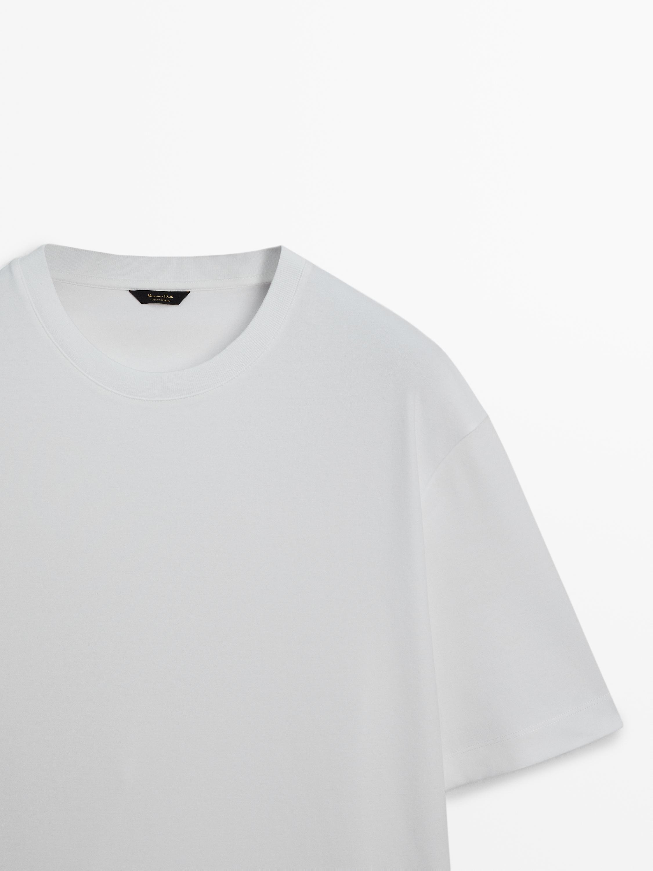 Drop-shoulder cotton T-shirt with a crew neck