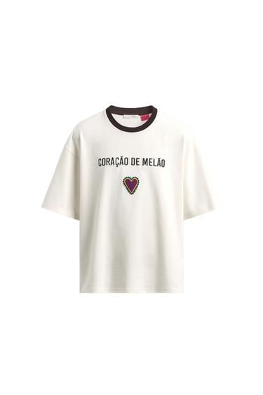 CAMISETA BORDADOS CONTRASTE AMANDA LOBOS X ZARA - Branco-marfim da Zara