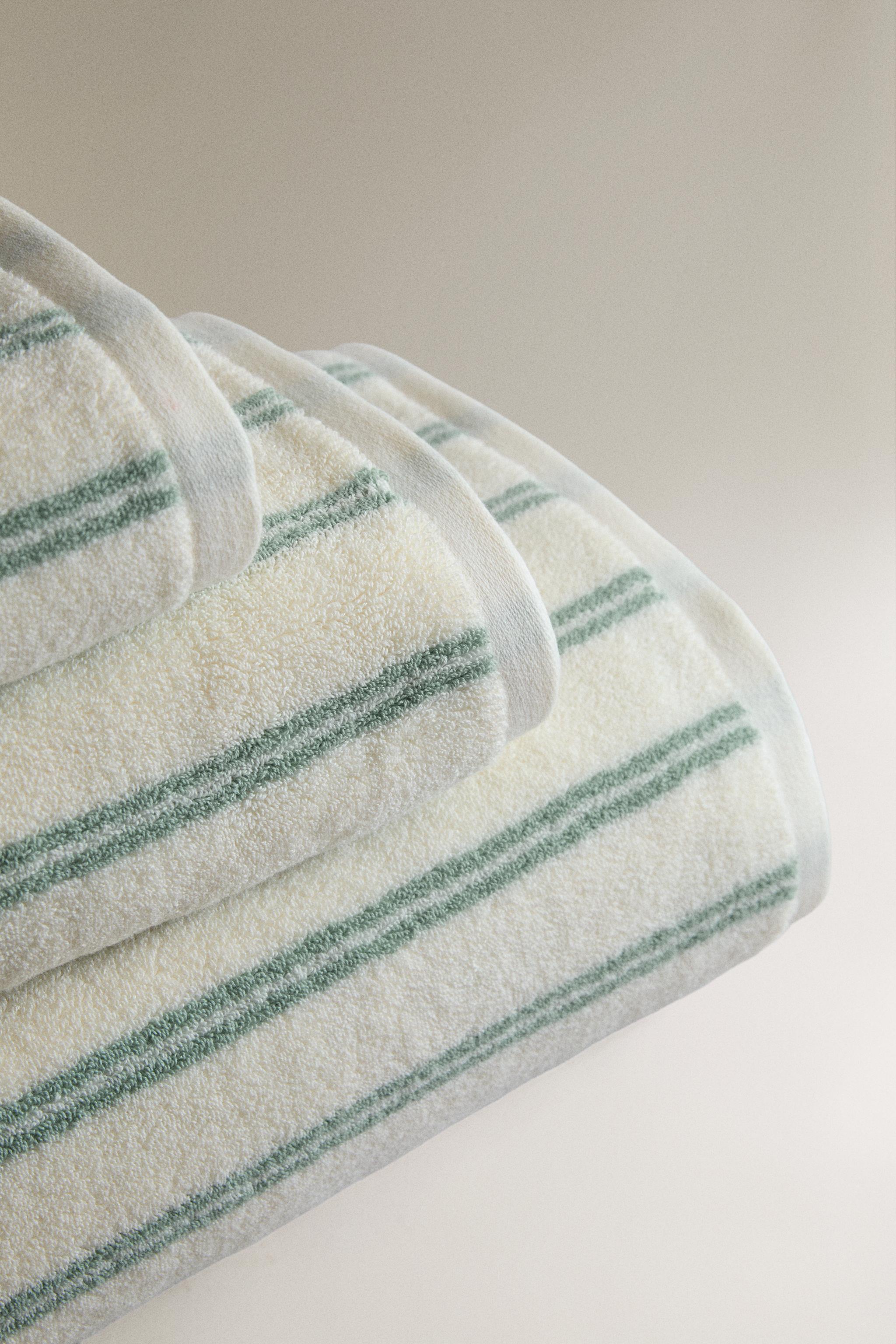 DOUBLE STRIPE BATH TOWEL — Ecru / Green
