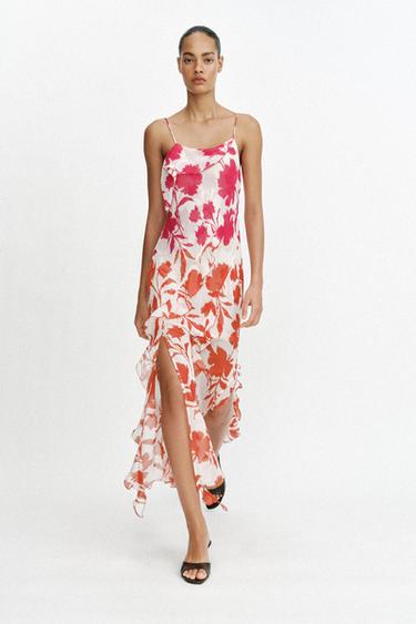 Zara PRINTED LINGERIE STYLE MIDI DRESS - 107