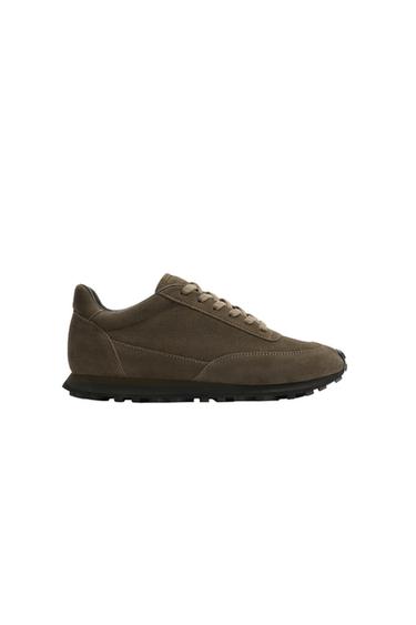 LEATHER TRAINERS - Taupe Grey by Zara