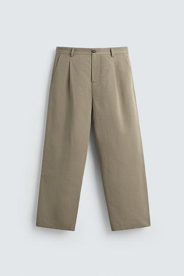 БРЮКИ STRAIGHT FIT СО СКЛАДКАМИ — СВЕТЛЫЙ ХАКИ от Zara