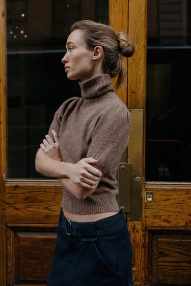 SHORT PUFF SLEEVE JUMPER - Brown / Taupe by Zara - Image 2