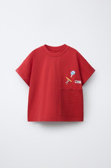 تيشرت بجيب كروشيه محاك - أحمر by Zara - Image 0