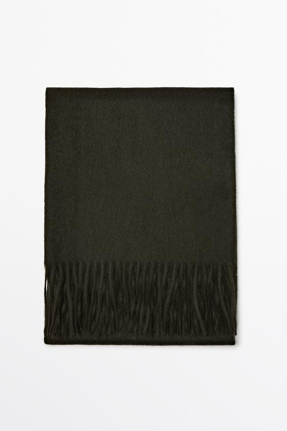 Zara Wool blend scarf with fringing - Khaki - Image 0
