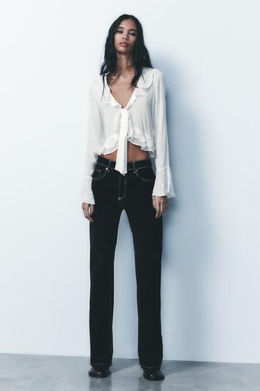EMBROIDERED RUFFLED SHIRT - Ecru by Zara - Image 0