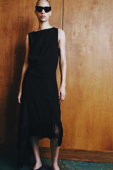 ZW COLLECTION ASYMMETRIC FRINGED DRESS - Black by Zara