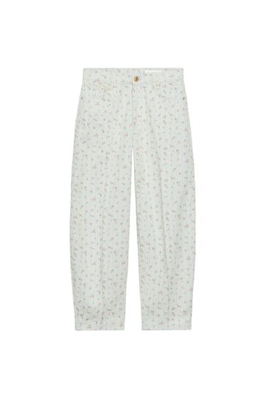 QUẦN JEANS ZW COLLECTION DÁNG CÔN CẠP CAO HỌA TIẾT HOA - Màu xanh nhạt từ Zara