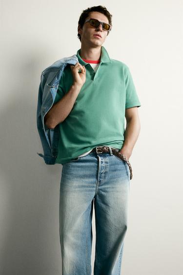 ÁO POLO DÁNG SUÔNG VẢI DỆT - Màu xanh lục đậm từ Zara