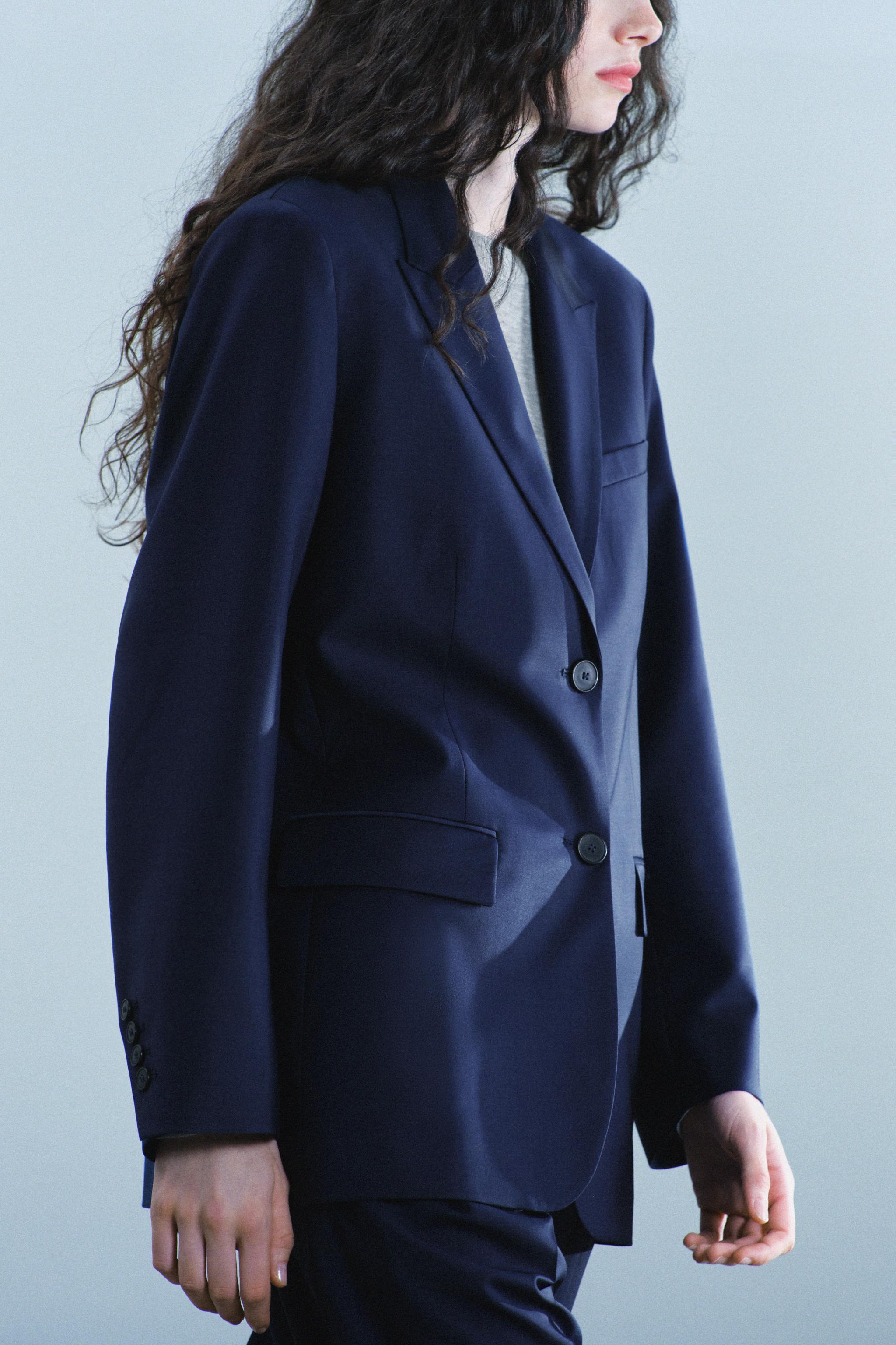 ZW COLLECTION ウール混ストレートブレザー - ネイビーブルー | ZARA