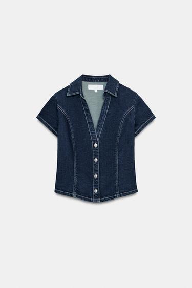 TRF FITTED DENIM SHIRT - Dark indigo by Zara - Image 4