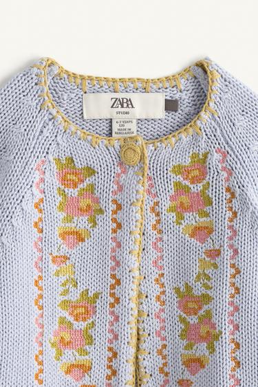 CROSS-STITCH EMBROIDERED FLOWER KNIT CARDIGAN LIMITED EDITION - Sky blue by Zara - Image 6