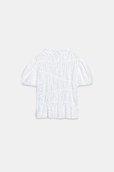 TOP WITH GATHERING AND CUTWORK EMBROIDERY - White by Zara - Image 6