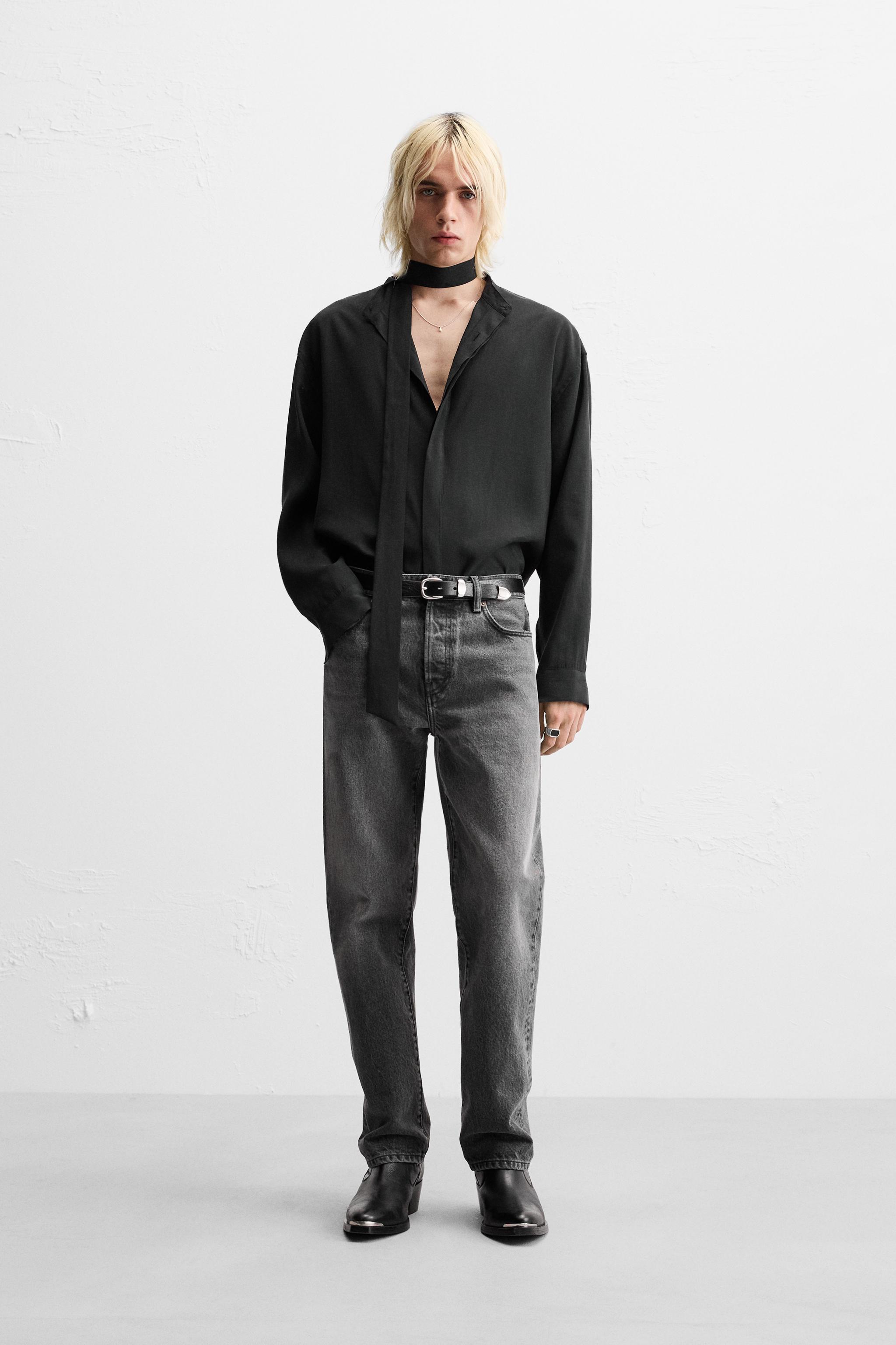 Camicia Uomo Camicia Nera Con Fiocco Al Collo ASOS DESIGN Camicia