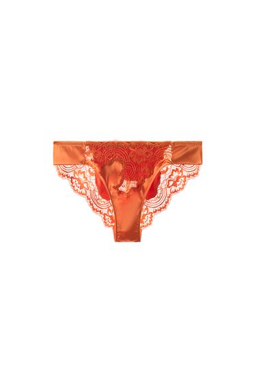 BRAGUITA SATINADA ENCAJE - Naranja de Zara