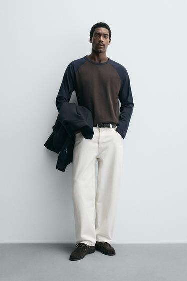 COLOUR BLOCK RAGLAN SLEEVE T-SHIRT - Brown-Blue by Zara