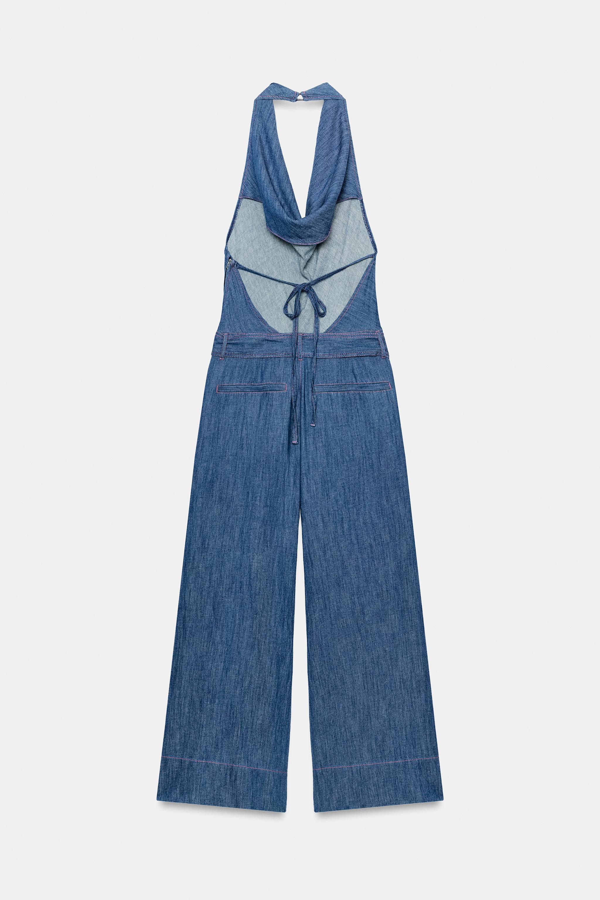 OPEN BACK BELTED HALTER JUMPSUIT