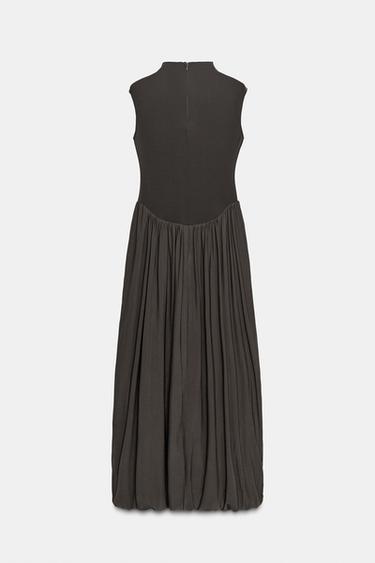 LANGES KLEID MIT TÜLL-MATERIALKOMBINATION - Dunkelbraun von Zara