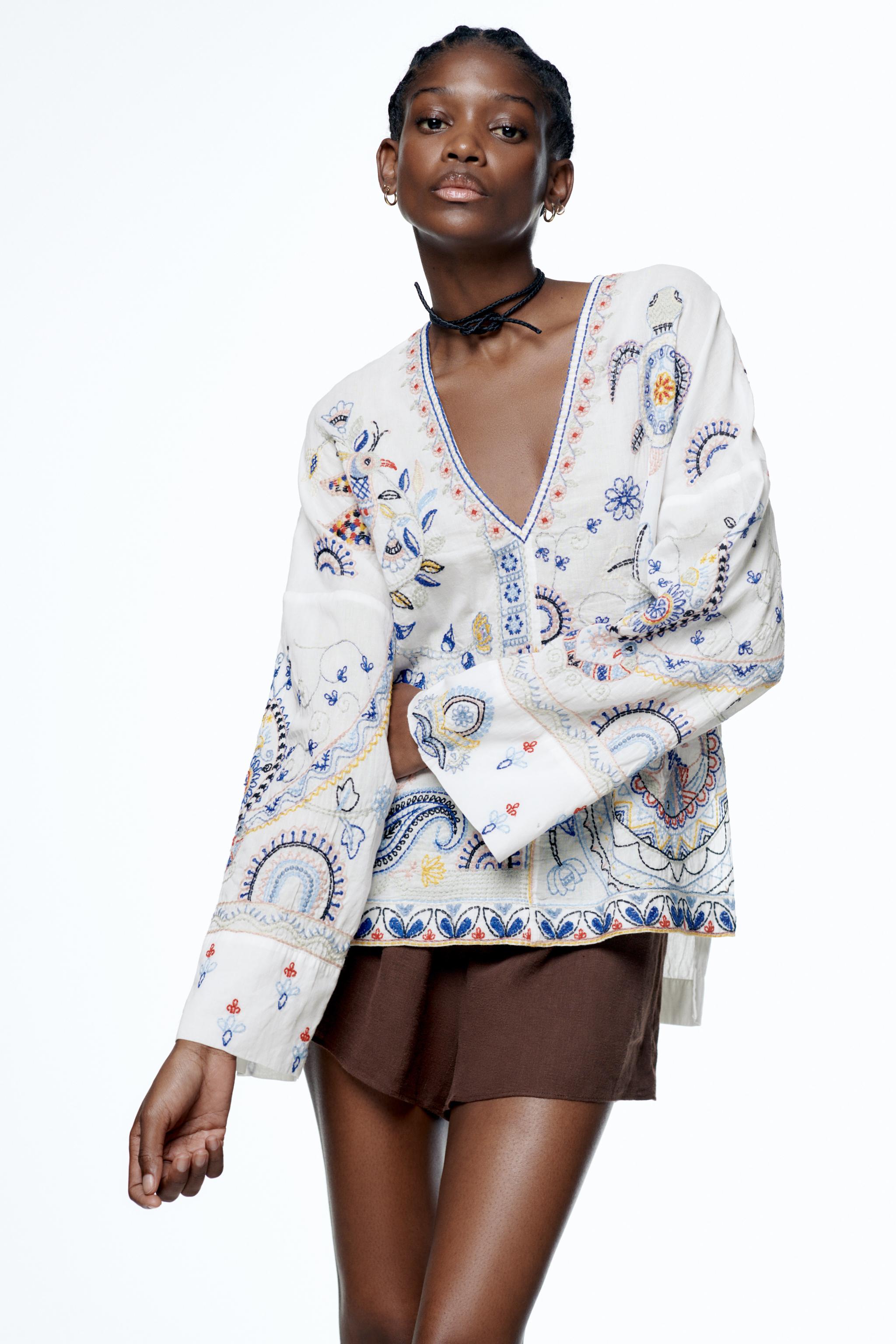 SHORT EMBROIDERED DRESS - Oyster-white | ZARA United States