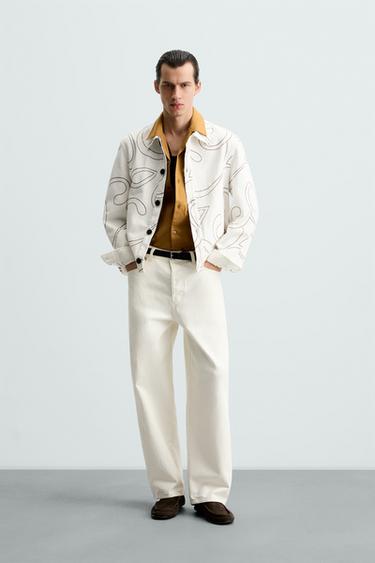 CONTRAST EMBROIDERED OVERSHIRT - White by Zara - Image 0