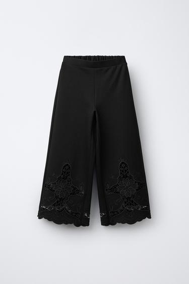 EMBROIDERED WIDE-LEG TROUSERS - Black by Zara