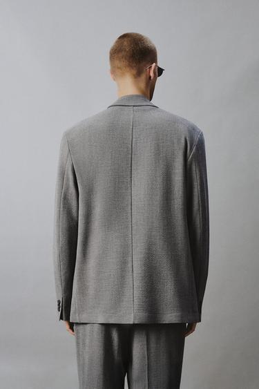 RELAXED FIT HERRINGBONE SUIT BLAZER - Grey by Zara