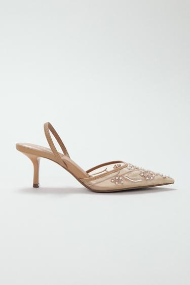 SLINGBACK SHOES WITH EMBROIDERED MESH - Brown by Zara