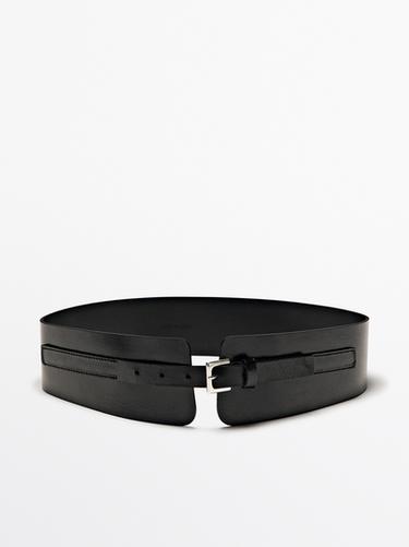 Zara Nappa leather sash belt with square buckle - Black