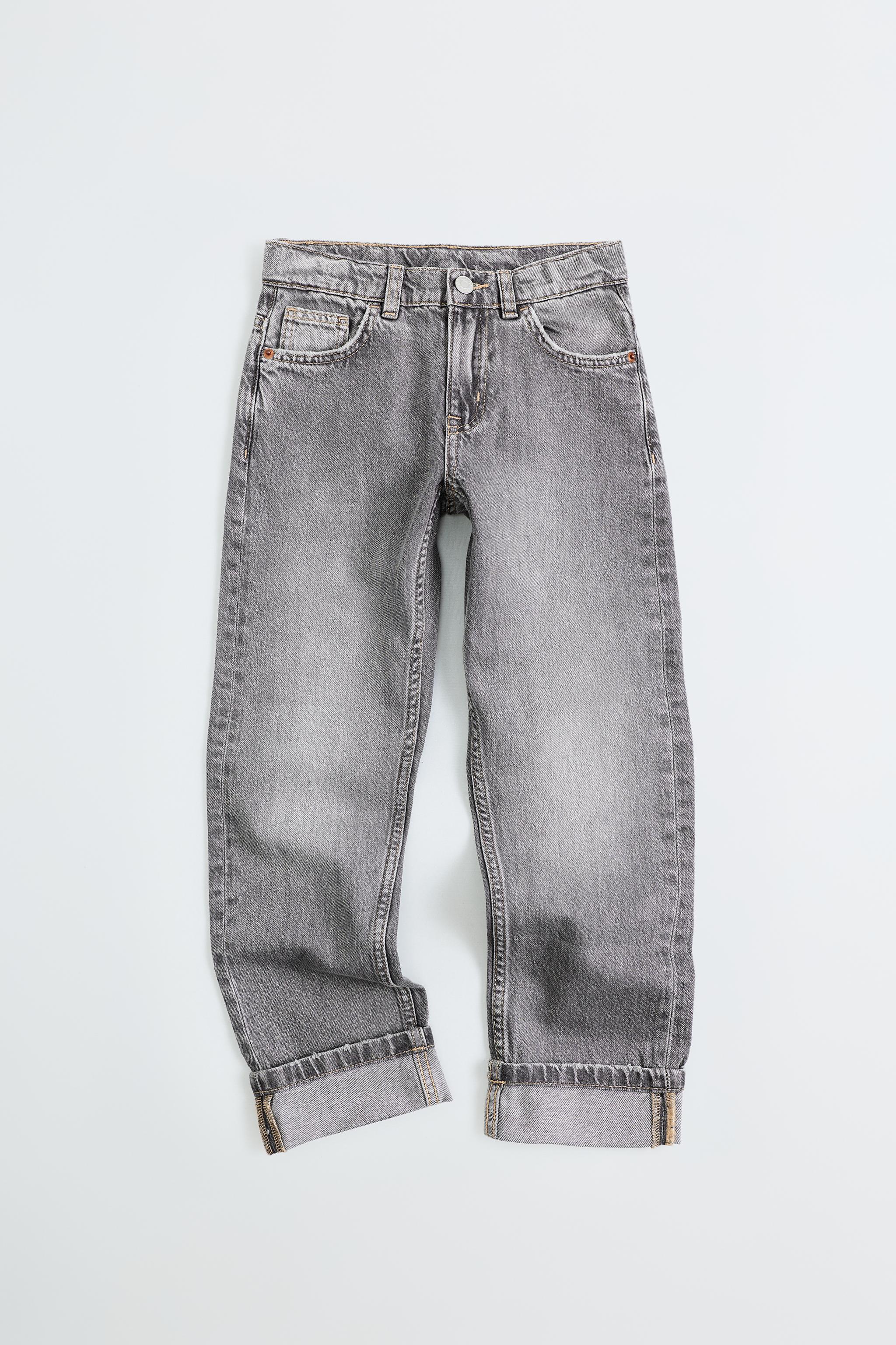 CUFFED STRAIGHT-LEG JEANS — Mid-gray