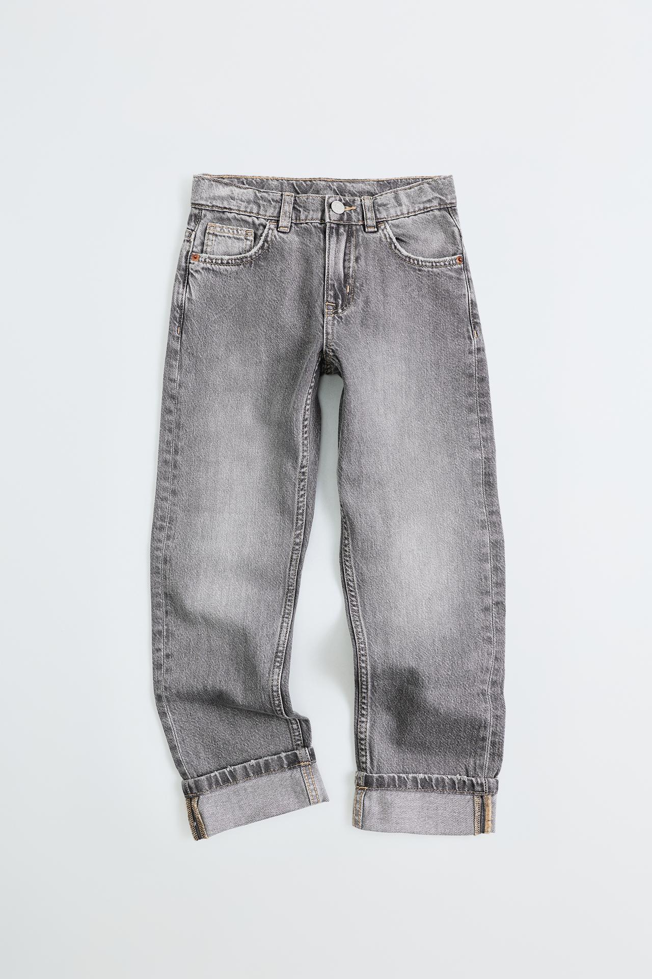 CUFFED STRAIGHT-LEG JEANS — Mid-gray