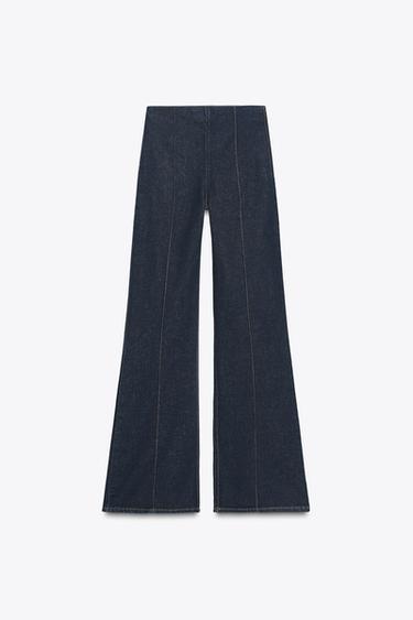 Zara Z1975 系列高腰喇叭牛仔褲 - 藍色