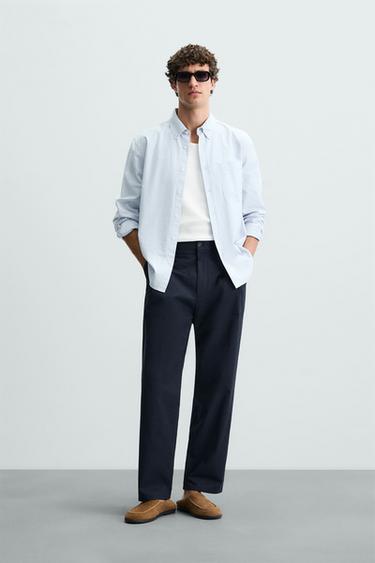 REGULAR FIT PLEATED TROUSERS - Navy blue by Zara - Image 0